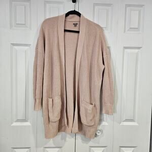 Aerie Oversized Medium Peach Chunky Knit Cardigan Pockets Cozy